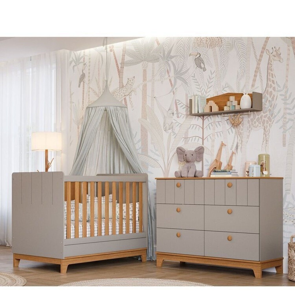 Conjunto Quarto de Bebê 1berço 1 Cômoda 6 Gavetas Chantilly Fendi/Nature em Oferta na Shopee