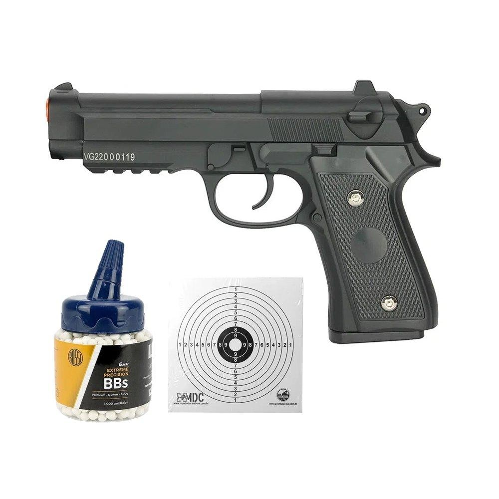 Pistola Airsoft PT92 V22 Full Metal Spring 6mm + BBS + Alvo em Oferta na Shopee
