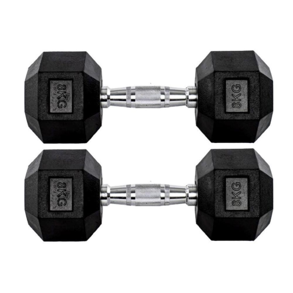 Par Halteres 8kg + 8kg Dumbbell Sextavado Emborrachado Pegada Cromada Gallant (GDB08F3B-PT) em Oferta na Shopee