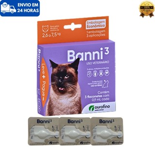 Antipulgas Vermes Sarna Ourofino Banni 3 Gato Adulto 2,6 a 7,5kg Até 3 Meses Tratamento em Oferta na Shopee
