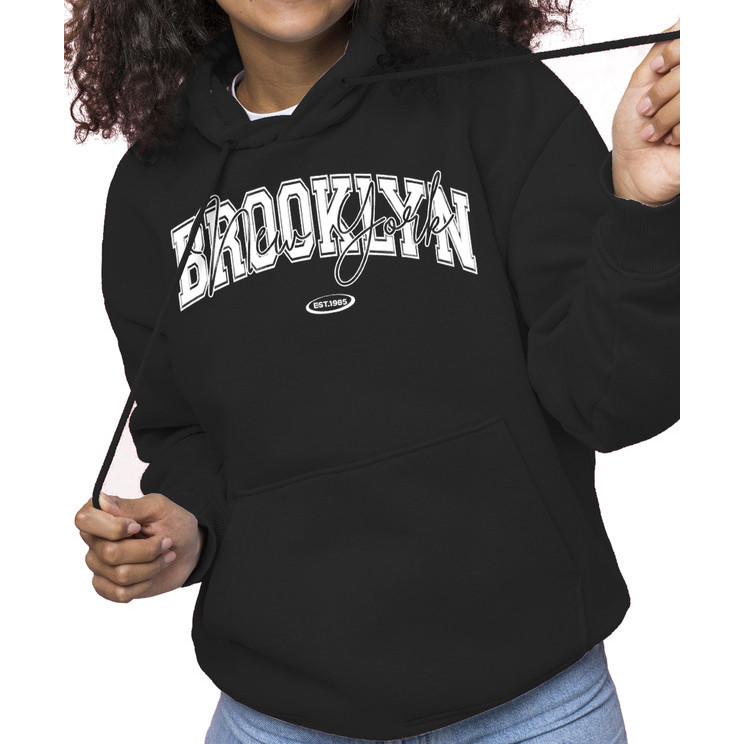 Moletom Feminino Brooklyn Est 1985 Newyork Agasalho Unissex blusa Linha Premium Personalizado Blusa com Bolso e Capuz