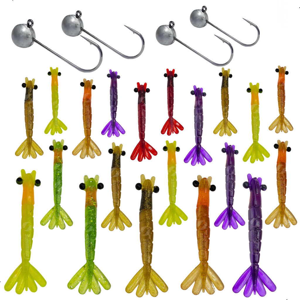 Kit 20Pçs Camarão Artificial + 4Pçs Jig Head - Fishing Sports em Oferta na Shopee