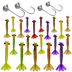 Kit 20Pçs Camarão Artificial + 4Pçs Jig Head - Fishing Sports