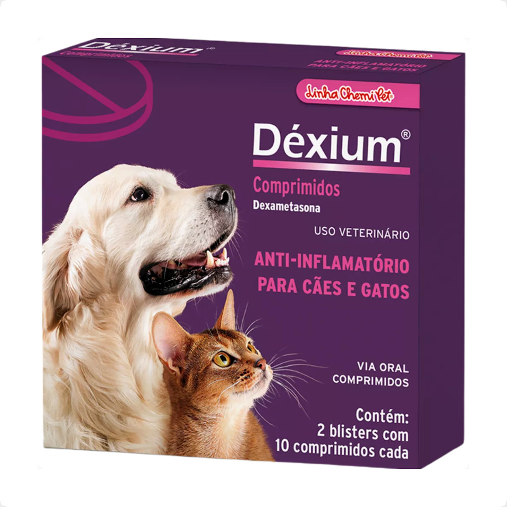 Déxium Dexametasona Chemitec Cães e Gatos - 20 Comprimidos - Pets