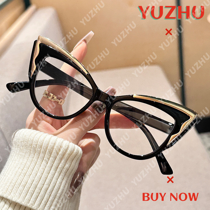 (YUZHU) Novo Design De Moda Óculos De Olho De Gato Preto E Dourado Para Mulheres , Anti-Radiação Estilo Retrô