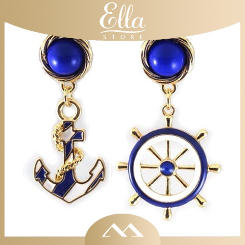 [ELLA] Brincos Femininos Elegantes Com Âncora Marinha Estilo Leme Em Liga Longa Pendente