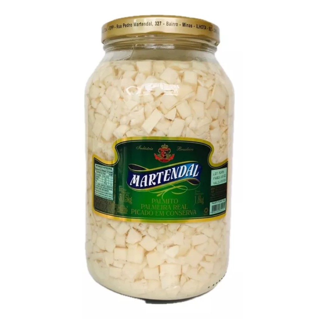 Palmito Em Conserva Picado Martendal 1,8kg Vidro Grande Ideal para Receitas