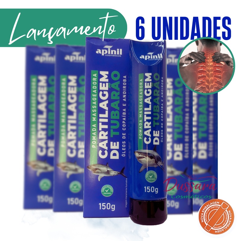 Kit c/ 6 Pomada Massageadora Cartilagem de Tubarão 150g - Apinil