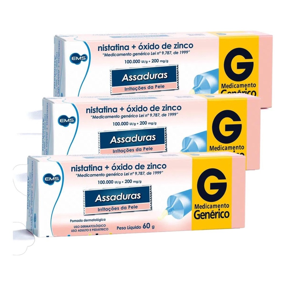 Pomada De Assaduras Nistatina + Oxido De Zinco 60g Kit 3und EMS