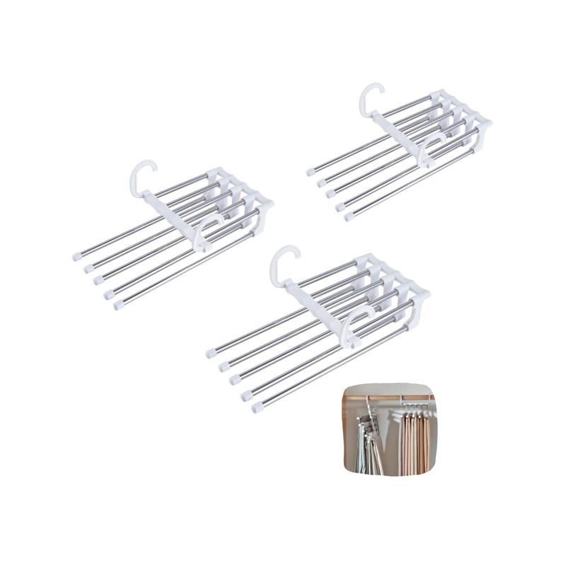 Kit 3 Cabide Dobrável Em Inox Organizador Retráteis 5 Calças em Oferta na Shopee