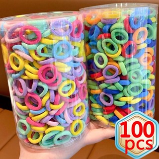 100PCS Faixa De Nylon Básico Colorido Ealstic Hair Band Kids Girls Ponytail Holder Ties Scrunchie Mini Faixas De Borracha Para Cabeleireiro Pequeno