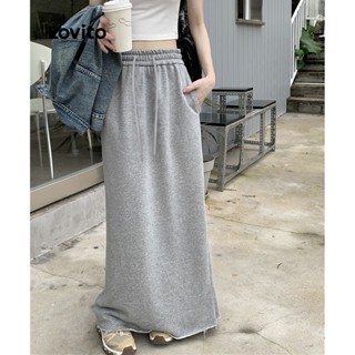 Lovito Saia Maxi A-Line com Cintura Elástica e Bolsos para Mulheres LNE09128 (Cinza)