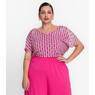Blusa Feminina Plus Size Estampada Secret Glam Rosa