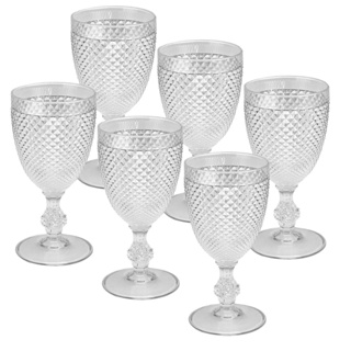 Kit 6 Taça de Vinho e Água 390 ml Diamond Diamante Crystal em Poliestireno para Mesa Jantar Hotel Restaurante - Resistente Inquebrável em Oferta na Shopee