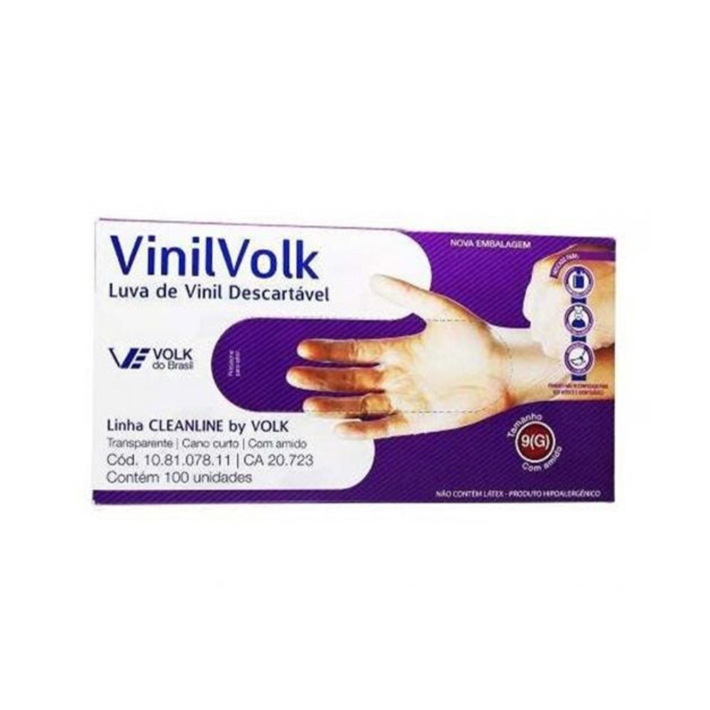 Luva De Vinil Volk Com Amido c/100un Tam. G em Oferta na Shopee