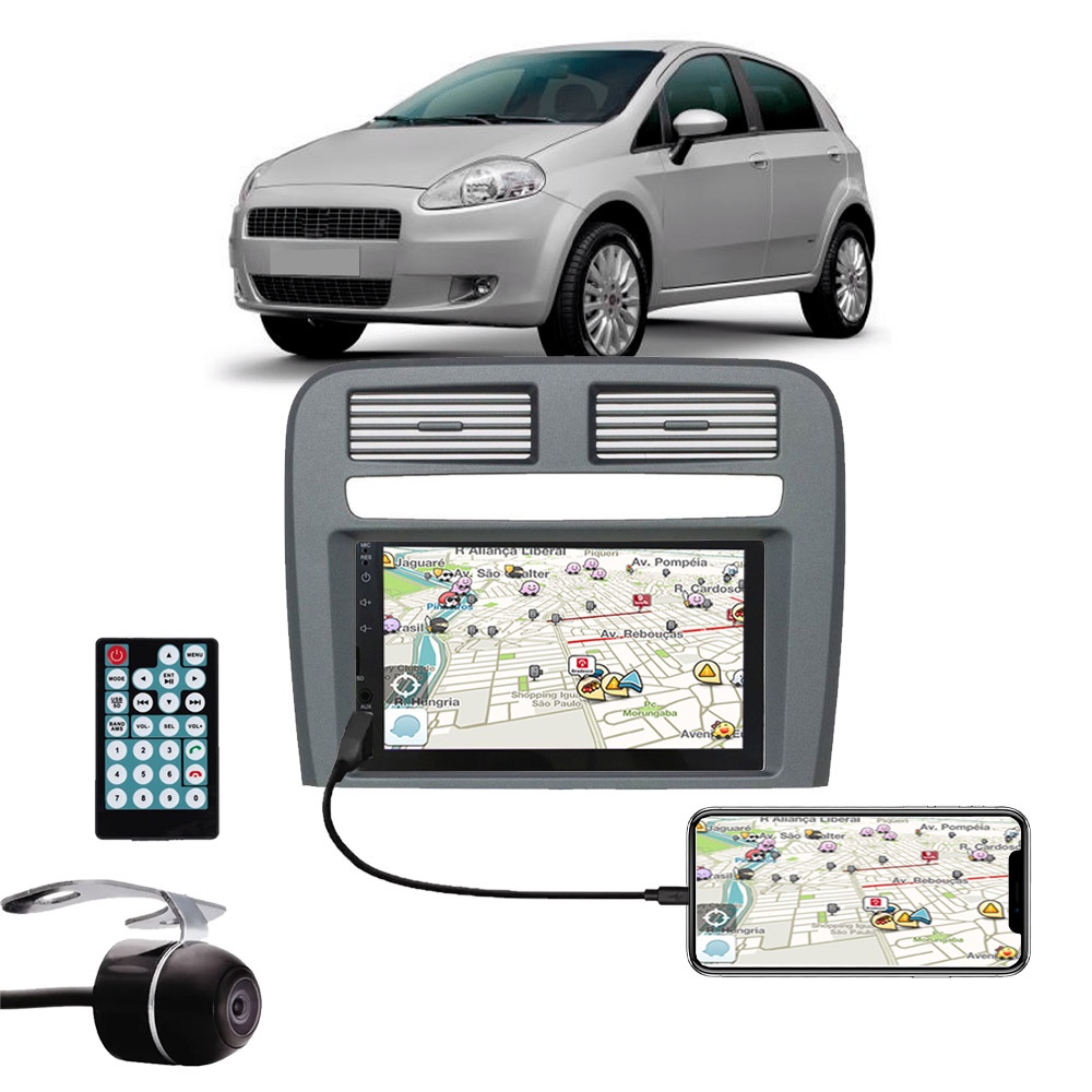 Multimídia Fiat Punto 2008 2009 2010 2011 2012 Espelhamento Bluetooth USB SD Card + Moldura + Câmera Borboleta