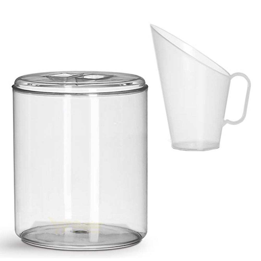 KIT - 1 POTE EM ACRILICO P/ GRANEL CEREAIS ALIMENTOS REDONDO 20L C/ TAMPA + 1 CONCHA
