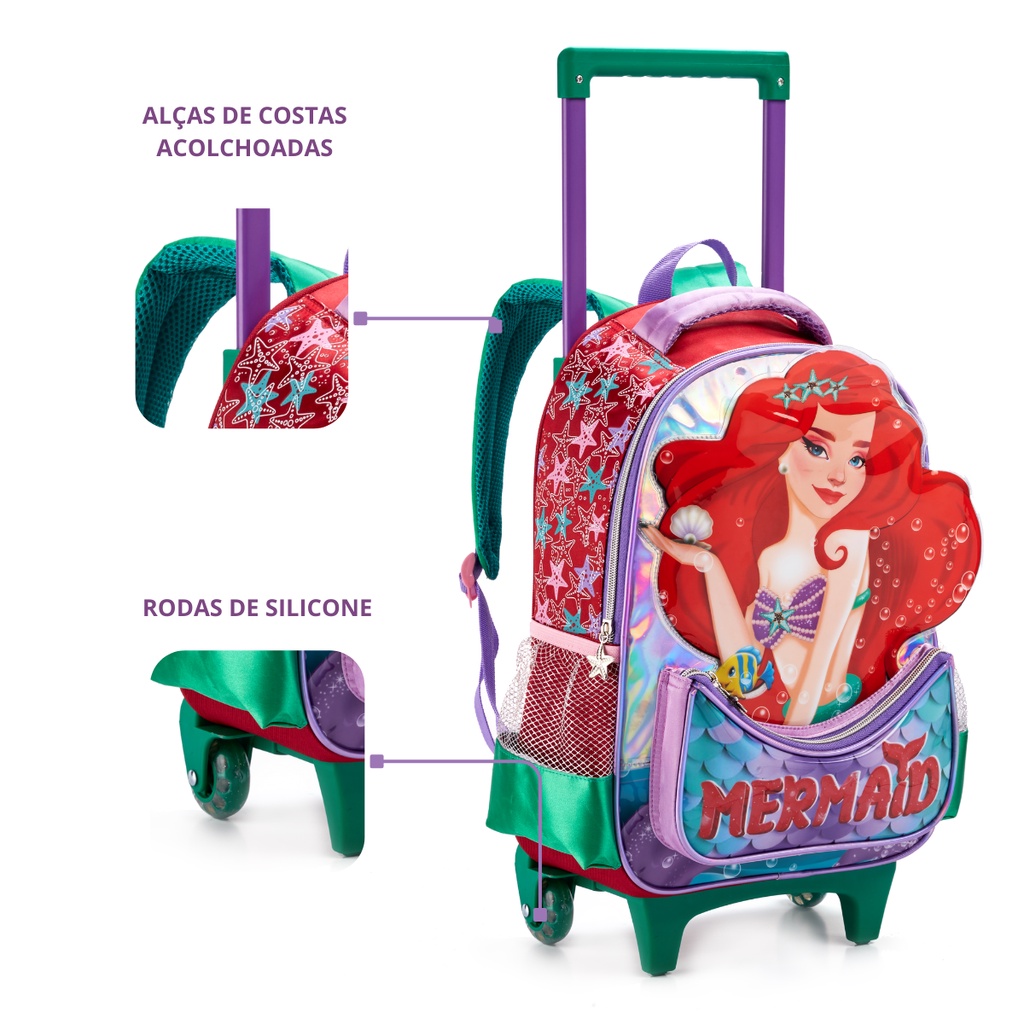 Kit Mochila Escolar Costas Infantil Ariel Bolsa Grande