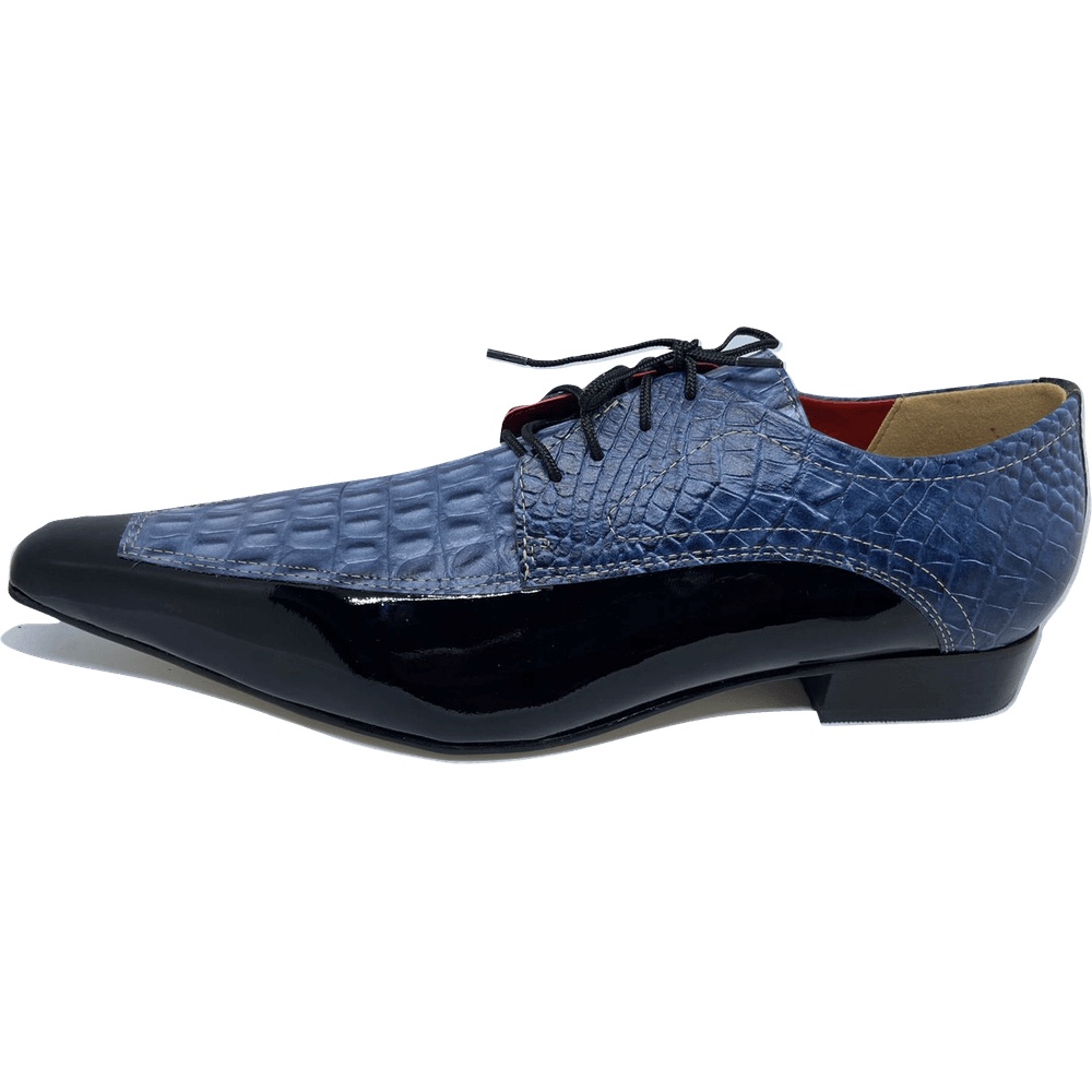 Sapato Masculino Italiano em Couro Social Executivo Azul Serge Bico Fino Ref: 357 Azul Azul