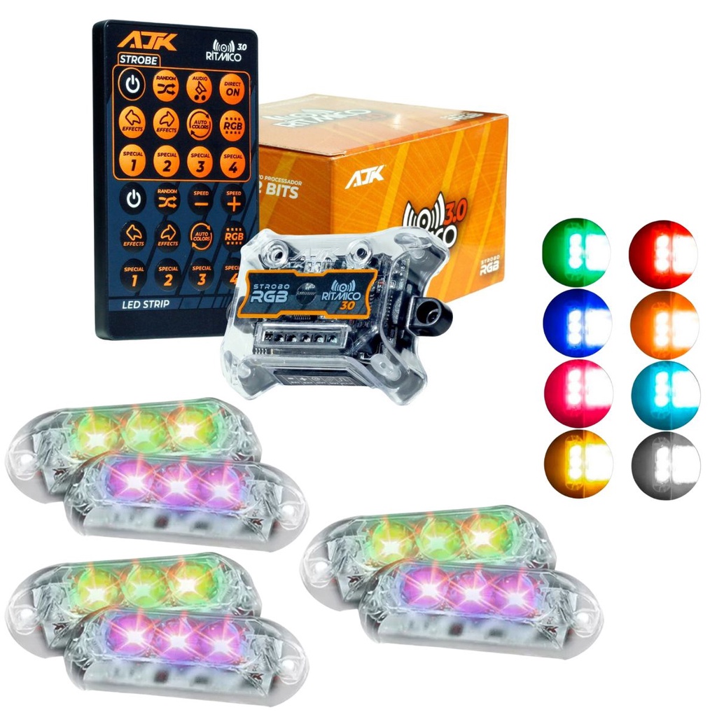 Kit Strobo RGB AJK Rítmico 3.0 + 6 Faróis 6W em Oferta na Shopee