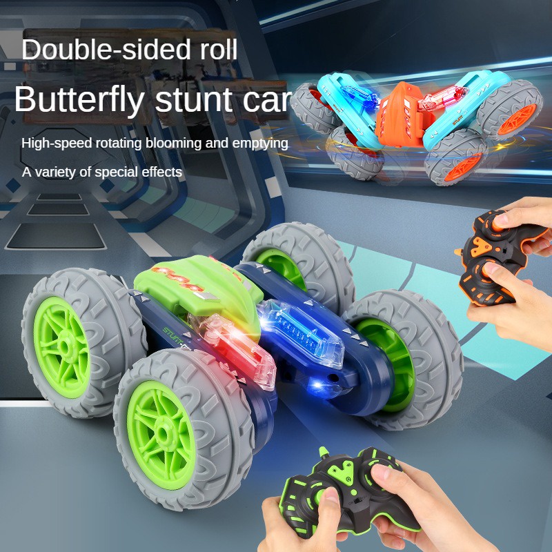 RC Borboleta Carro Luz Música Dupla Face Morphing Spin Escalada Dump Stunt Car Crianças Toys