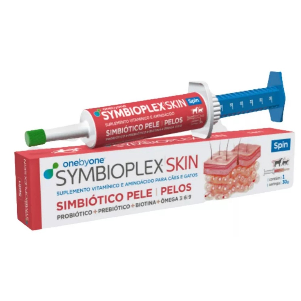 Suplemento Symbioplex Skin Pele Pêlos Probiótico Prebiótico Biotina + ômegas 3 6 e 9 - Seringa  30 G