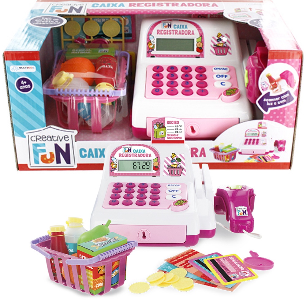 Brinquedo Caixa Registradora Creative Fun Rosa Com Acessórios e Mini Alimentos Multikids - BR387 em Oferta na Shopee