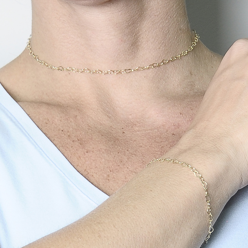 Conjunto Gargantilha e Pulseira Feminina Banhada a Ouro 18k Coração Semi Joia com Garantia