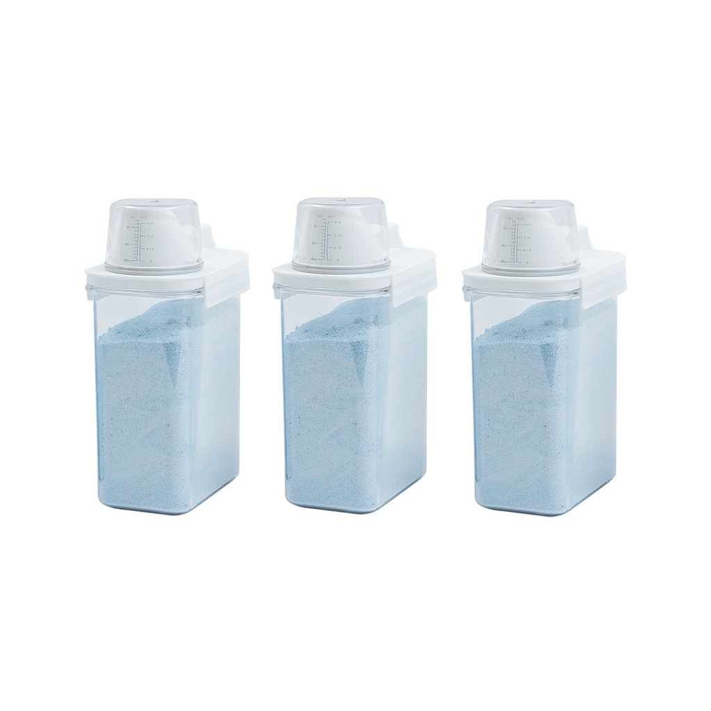 Kit de 3 porta sabão em pó 1,8L com copo dosador e travas de lavanderia - Oikos em Oferta na Shopee