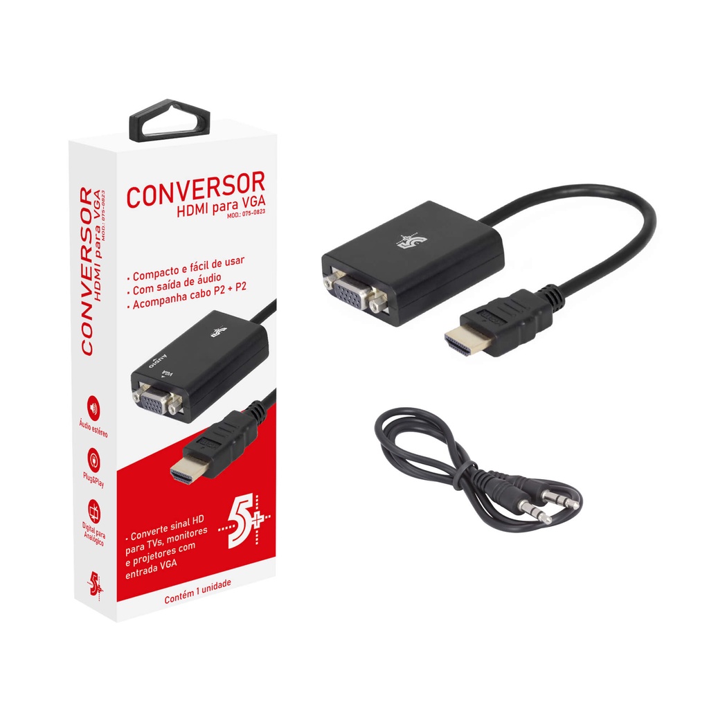 Cabo Conversor Adaptador Hdmi Para Vga Com Saída P2 Áudio