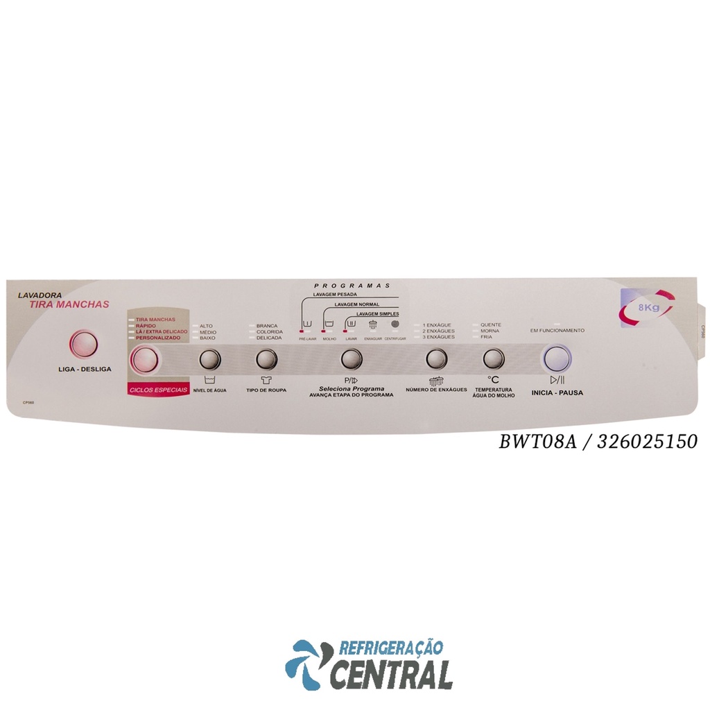 Adesivo Membrana Painel Decorativo Lavadora BWT08A 326025150