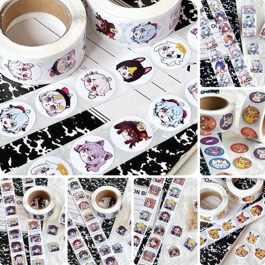 500PCS/Roll Anime Pokemon ONEPIECE Detetive Conan NARUTO Genshin Rolo De Adesivos De Impacto Para Capacete De Bicicleta Decalques De Lápis LanLanStickersWorld