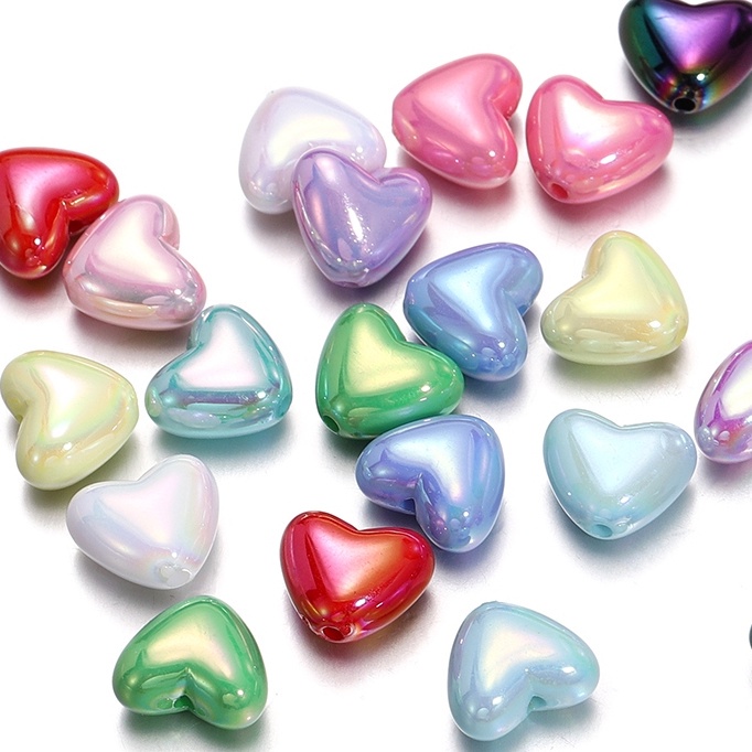 St.kunkka 50pcs / 100pcs Contas Coração Redondas Coloridas do Amor Contas Coração UV Contas Acrílico do Amor Colorido 9 * 10.5mm Contas Coração de Pêssego para Jóias de diy Fazendo Pulseira Colar