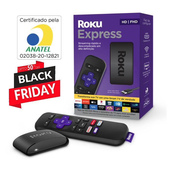 Roku Express Streaming Hdmi Compatível Com os Principais Assistentes de Voz, Siri, Alexa e ok Google - Preto