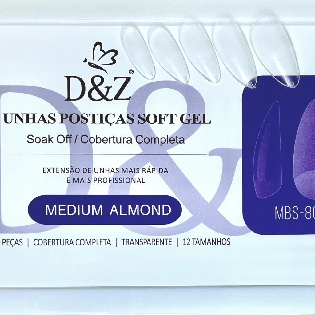 Unha Postiça Soft Gel D&Z 500 Peças - :Almond Medium Fosca