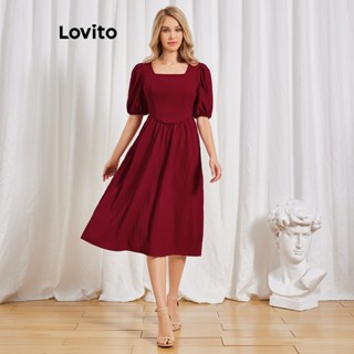 Lovito Vestido Básico Simples para Mulheres LBL06055 (Vermelho)