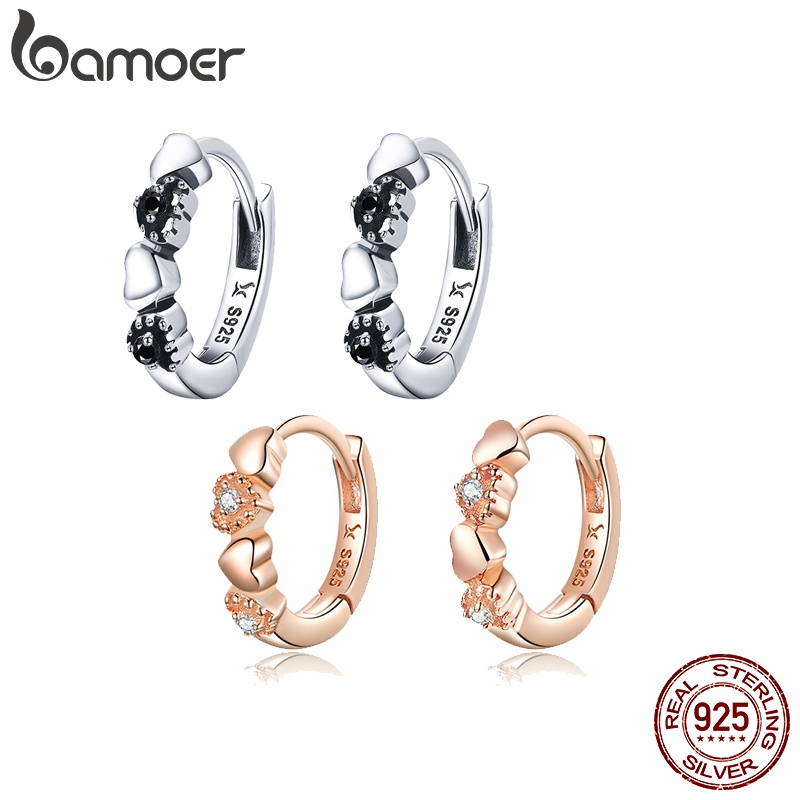 Bamoer 2 Cor Coração Para Brincos De Argola Feminino 925 Prata Esterlina SCE445 em Oferta na Shopee