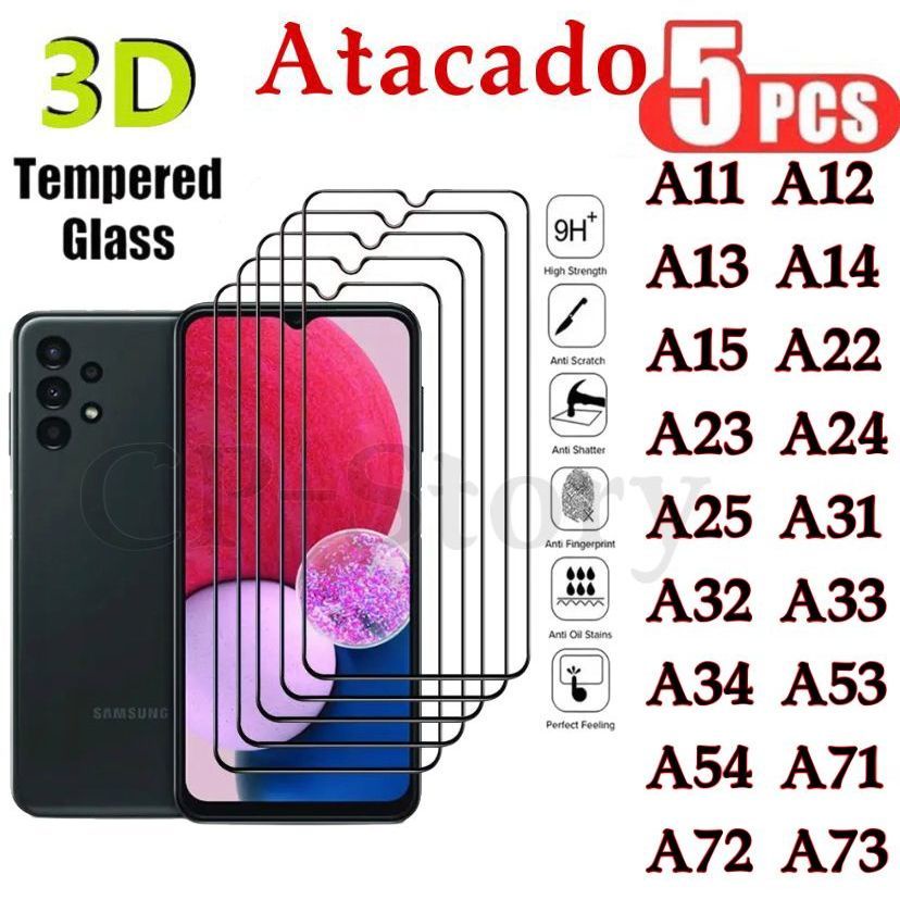 Kit Película 3D De vidro com 5 peça Samsung A11 A12 A13 A14 A15 A22 A23 A24 A25 A31 A32 A33 A34 A53 A54 A71 A72 A73