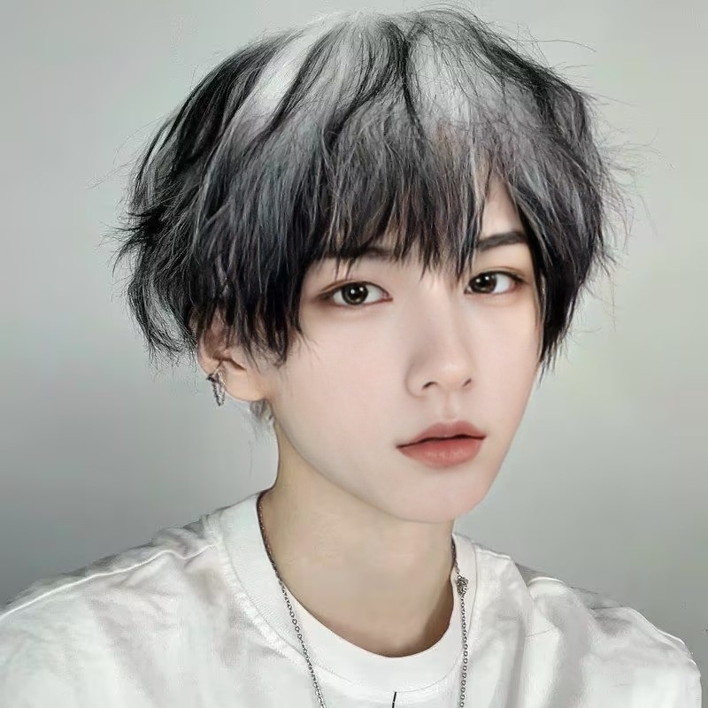 Peruca Masculina Preto E Branco Mancha Tingida Boné Quebrado Cabelo Curto CSO Fofa Capa De Cabeça