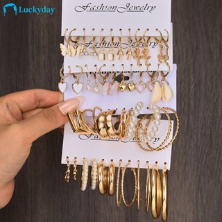 24Pairs/Set Fashion Butterfly Heart Drop Earring Para Mulheres Brincos Com Argolas De Pérola De Cristal Gold Hoop Acessórios Jóias