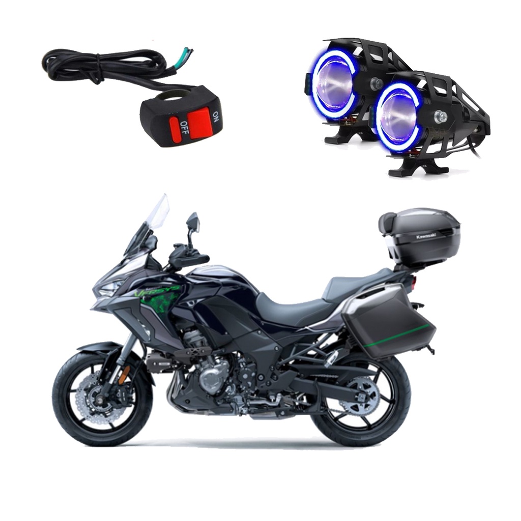 Par Farol de Milha Angel Eye U7 Mini Azul para Moto Kawasaki Versys 1000 Grand Tourer 2013 2014 2015 2016 até 2022