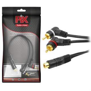Cabo De Áudio Y 2 Rca Macho 1 Fêmea 25 Cm 4mm 90 Graus