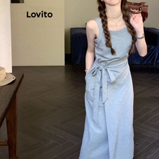 Lovito Casual Vestido com Amarração e Renda para Mulheres LNA20016 (Cinza Claro)