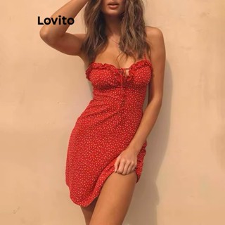 Lovito Casual Vestido com Amarração Floral Ditsy para Mulheres LNA20147 (Vermelho)