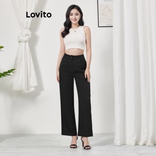Lovito Calças Elegantes Com Zíper E Botão Liso Para Mulheres LBL07063