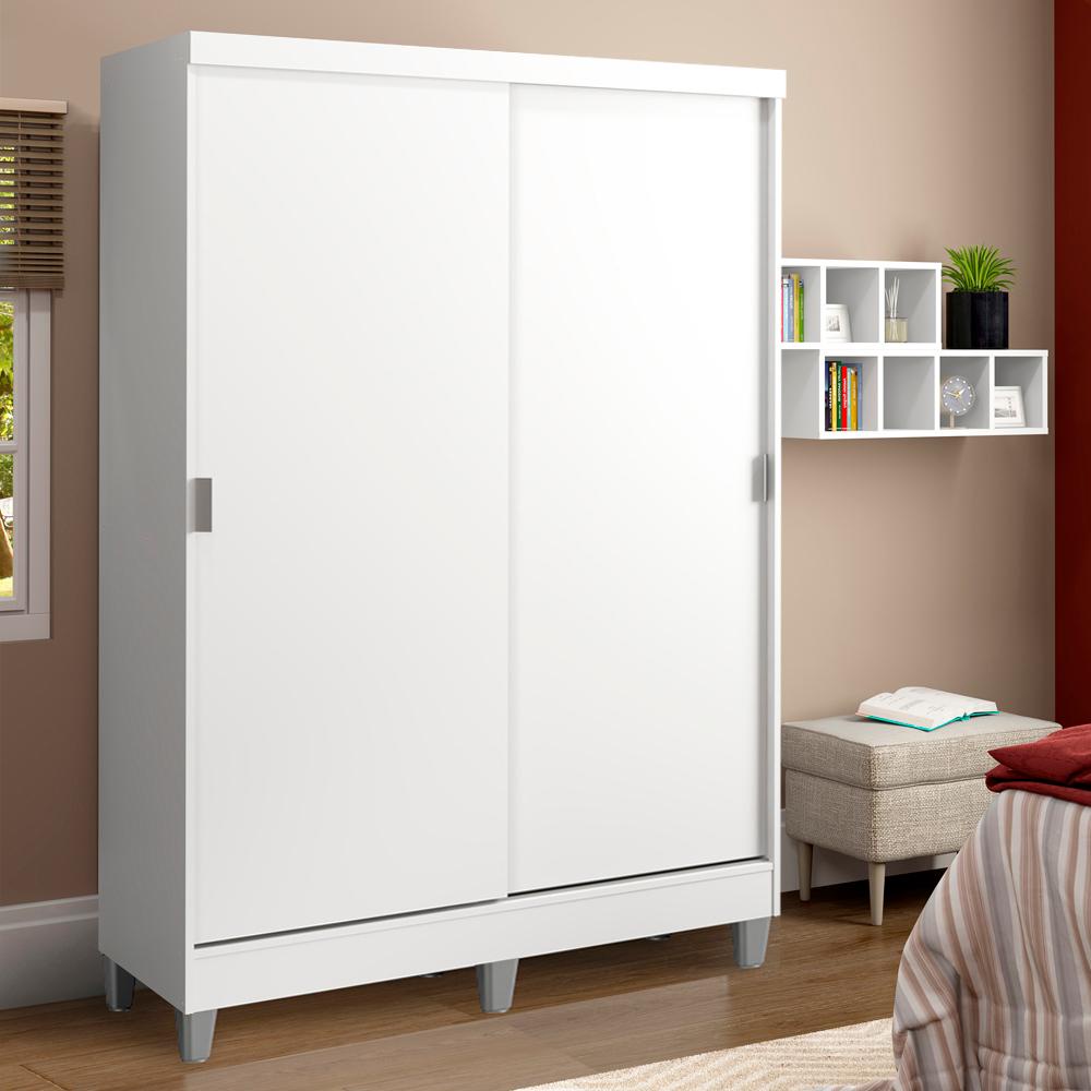 Guarda-Roupa Solteiro Madesa Luke 2 Portas de Correr de Madeira com Pés - Branco - Home & Living