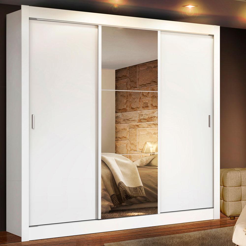 Guarda Roupa Casal Madesa Lyon 3 Portas de Correr com Espelho 2 Gavetas - Branco - Home & Living