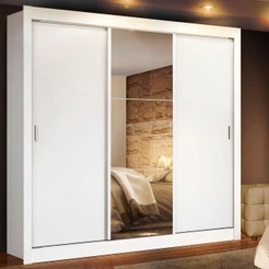 Guarda Roupa Casal Madesa Lyon 3 Portas de Correr com Espelho 2 Gavetas - Branco