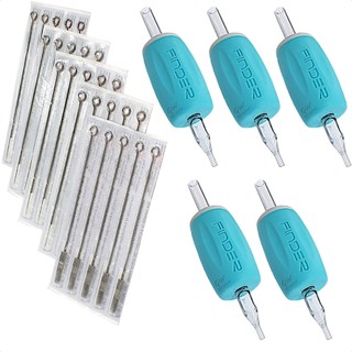 Kit Tattoo 5 Biqueiras + 5 Materiais De Tatuagem Bico Descartavel Profissional Anvisa RL RS RM MG Traço Pintura Magnum em Oferta na Shopee