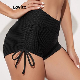 Lovito Shorts Esportivos De Tecido Com Textura De Cordão Liso Esportivo Para Mulheres LNL43216